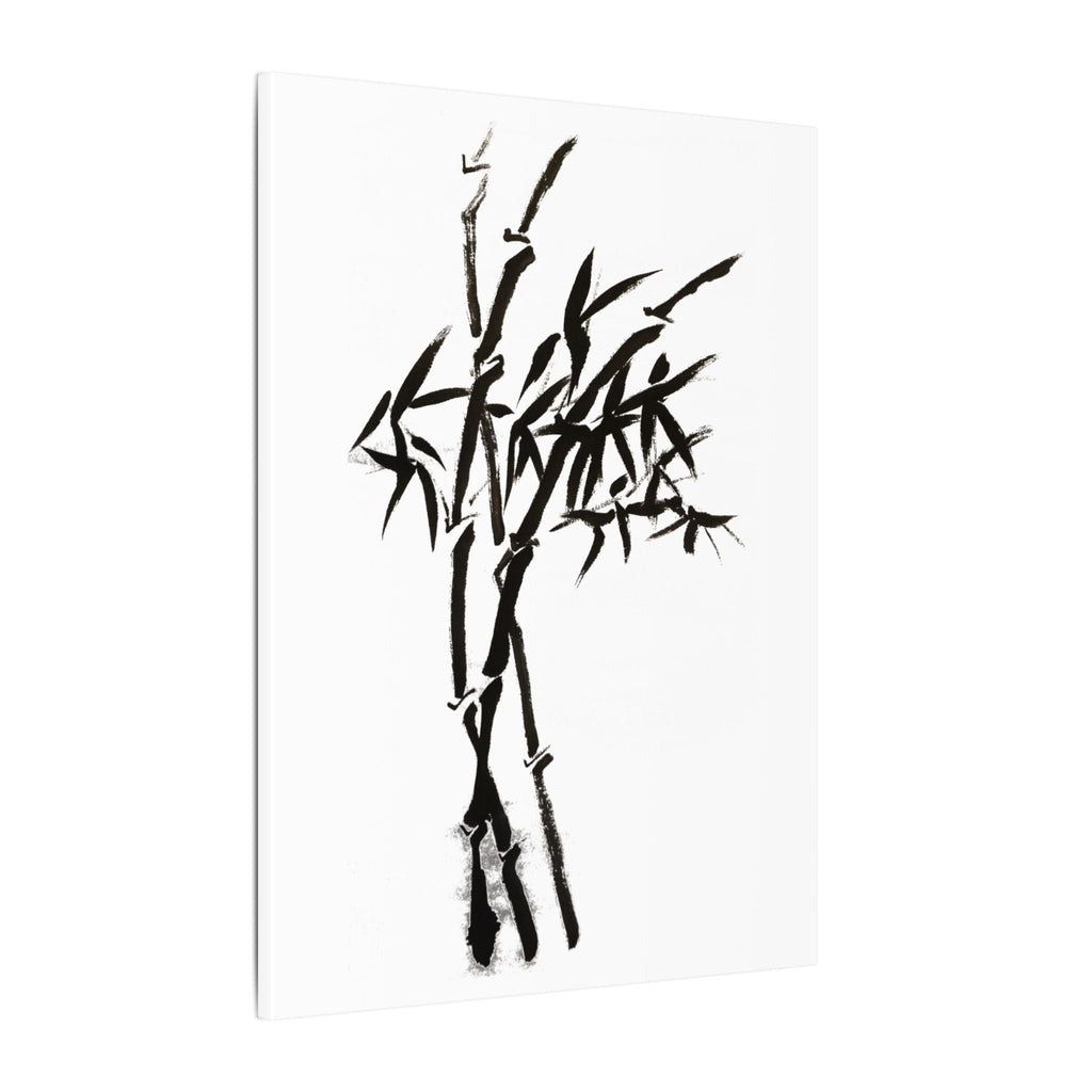 Zen bamboe inkt schilderij canvas print — Minimalistische zwart-witte muurdecoratie 