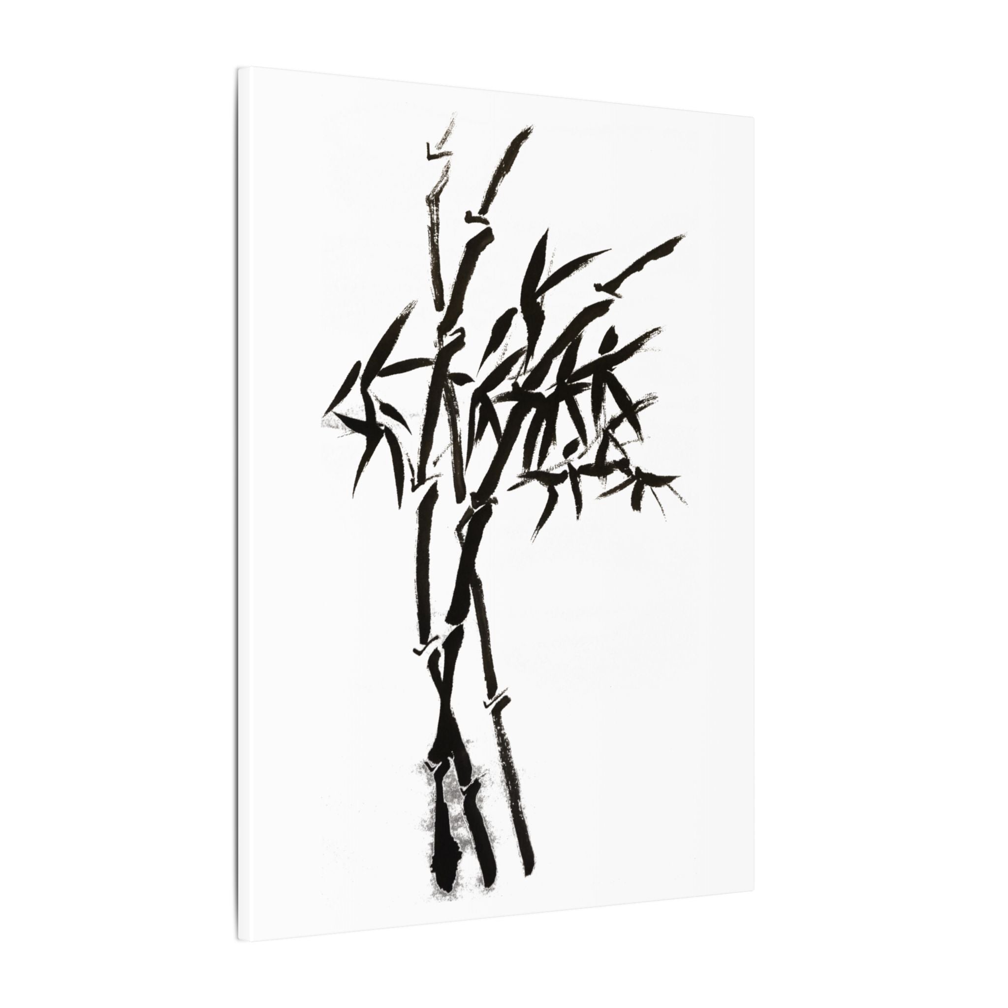 Zen bamboe inkt schilderij canvas print — Minimalistische zwart-witte muurdecoratie 