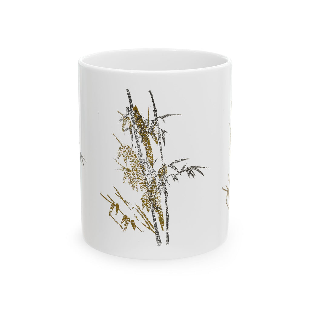 Bamboo Floral Ceramic Mug — Minimal Asian-Inspired Tea Coffee Cup (11oz, 15oz)