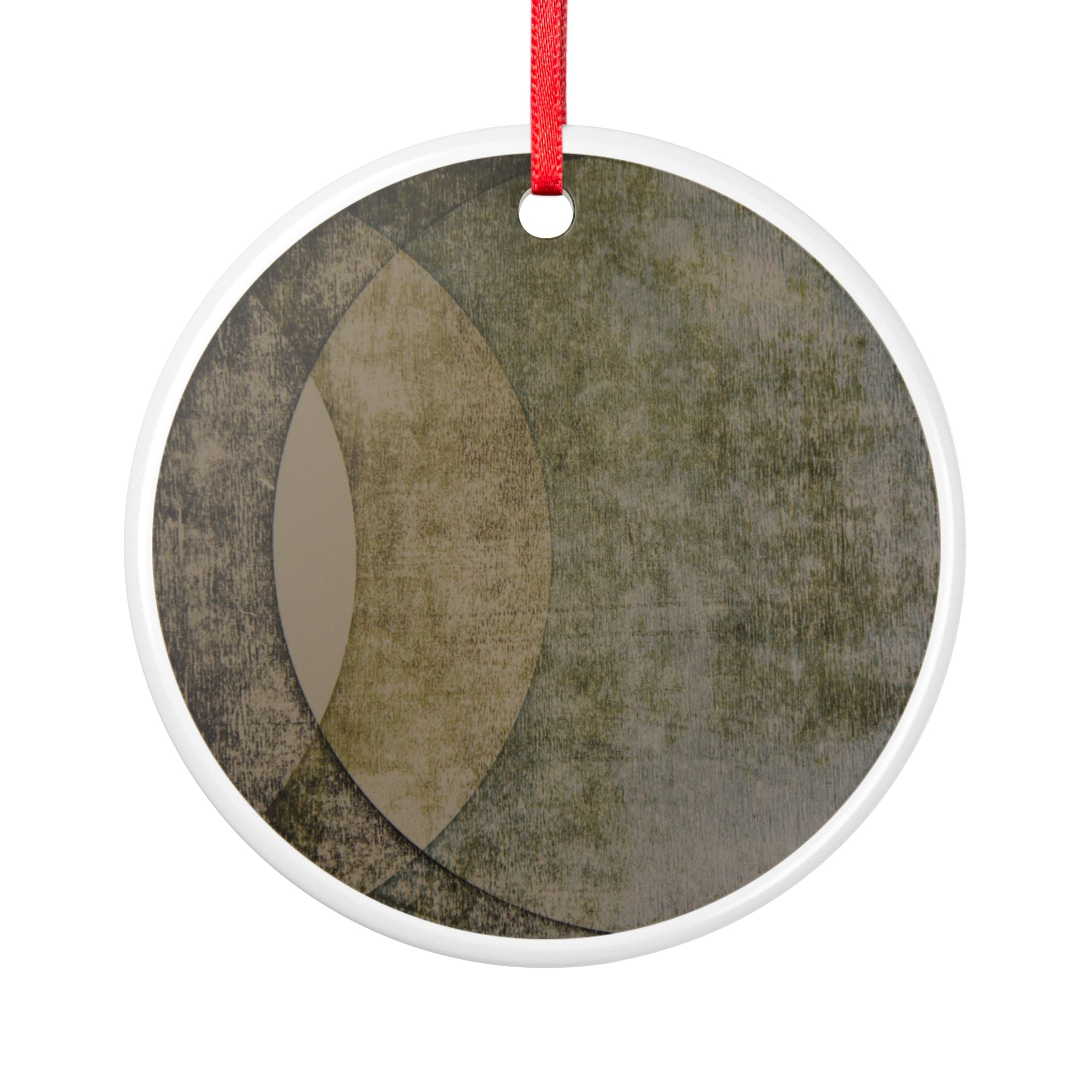 Abstract Vintage Moon Ceramic Ornament — Two-Sided Rustic Green Holiday Decor