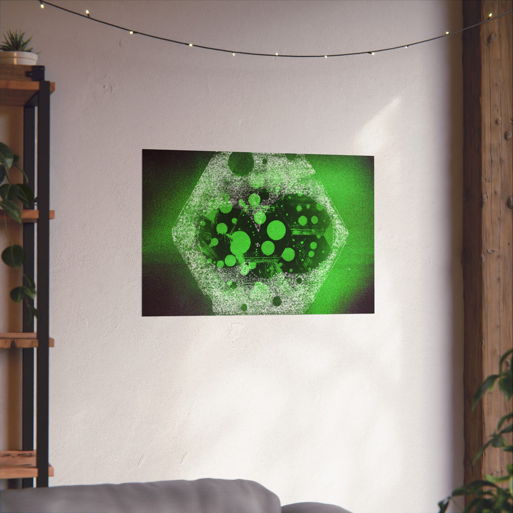 Abstract Green Hexagon Matte Poster — Sci‑Fi Geometric Wall Art