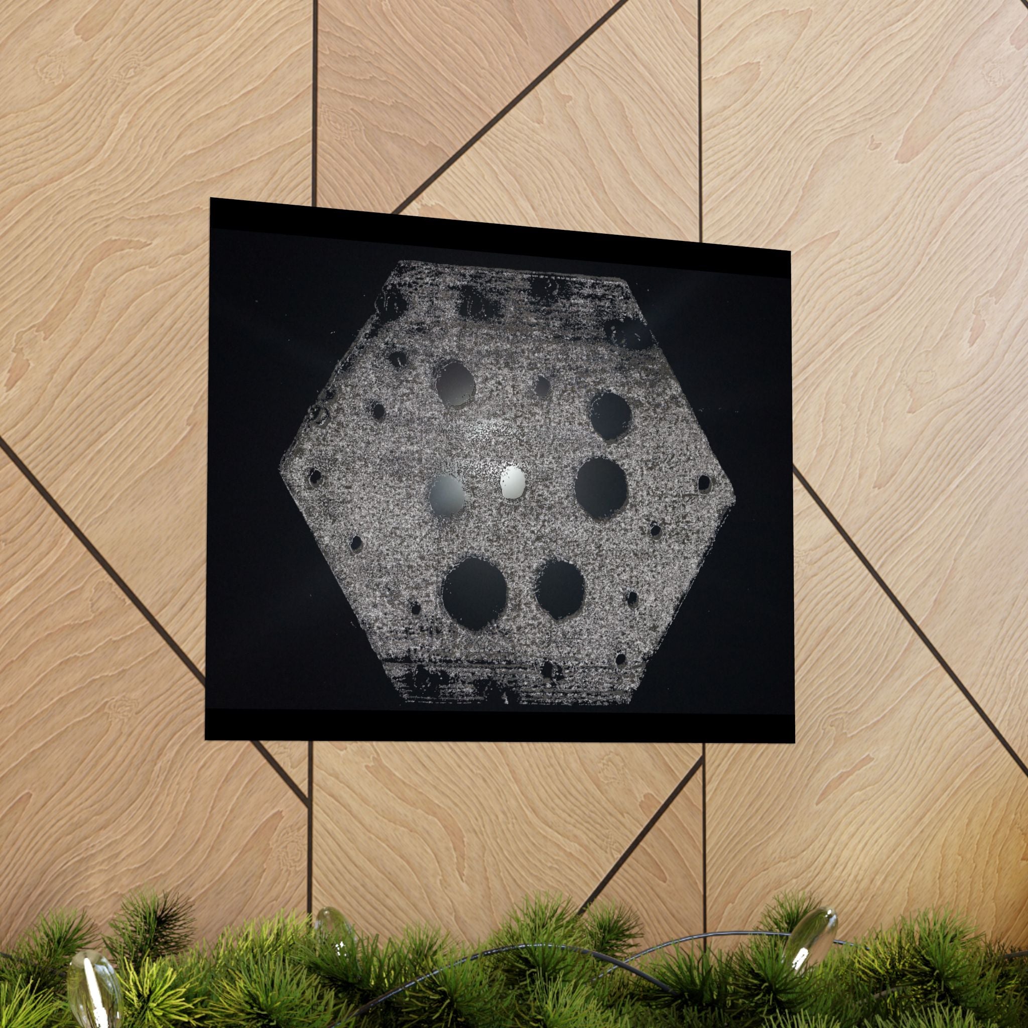 Abstract Hexagon Poster — Minimal Black & Gray Matte Horizontal Wall Art