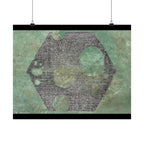 Geometric Hexagon Moon Art Matte Horizontal Poster | Green Abstract Celestial Print