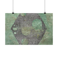 Geometric Hexagon Moon Art Matte Horizontal Poster | Green Abstract Celestial Print