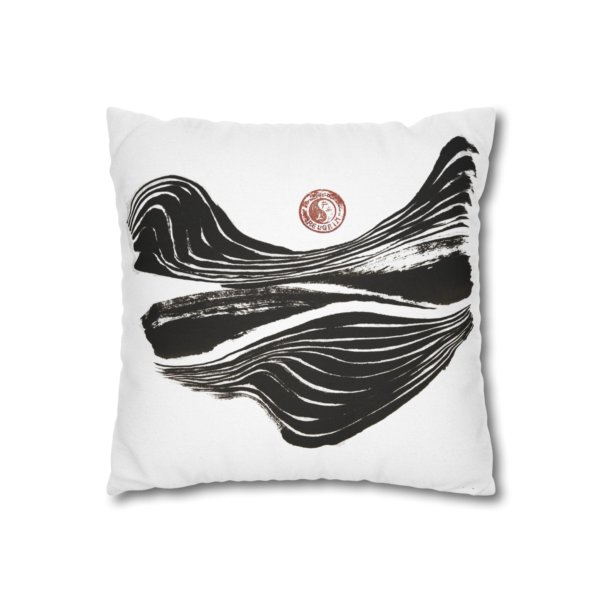 Abstract Zen Brushstroke Pillowcase — Minimalist Black & White Decorative Pillow