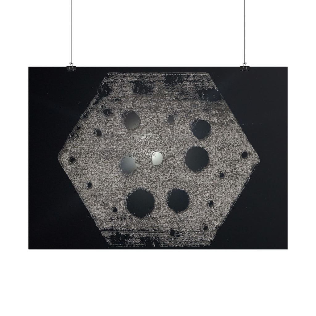 Abstracte zeshoekige poster — Minimalistische horizontale wanddecoratie in zwart-grijs 