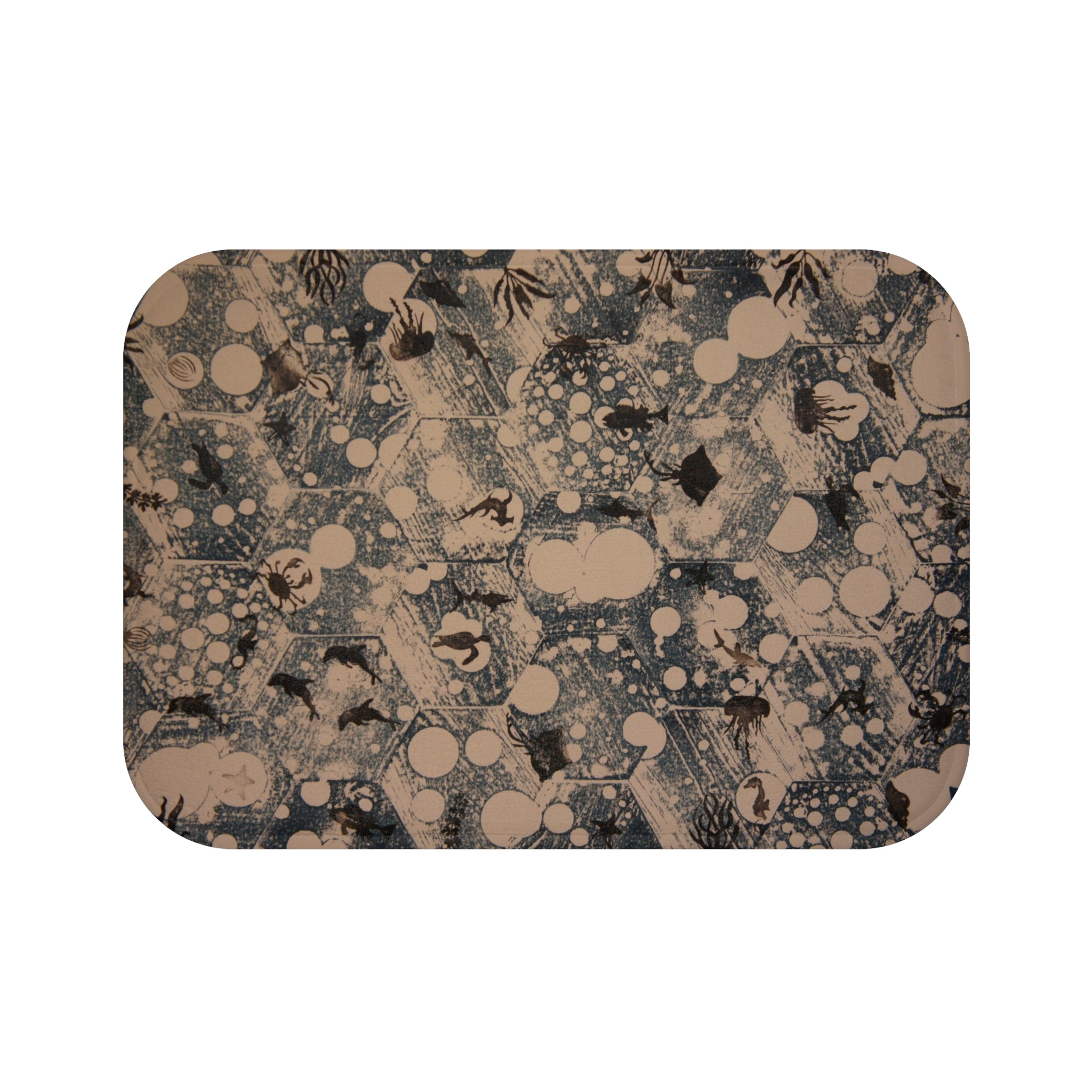 Ocean Bubble Bath Mat — Coastal Blue Sea Life Non‑Slip Bathroom Rug