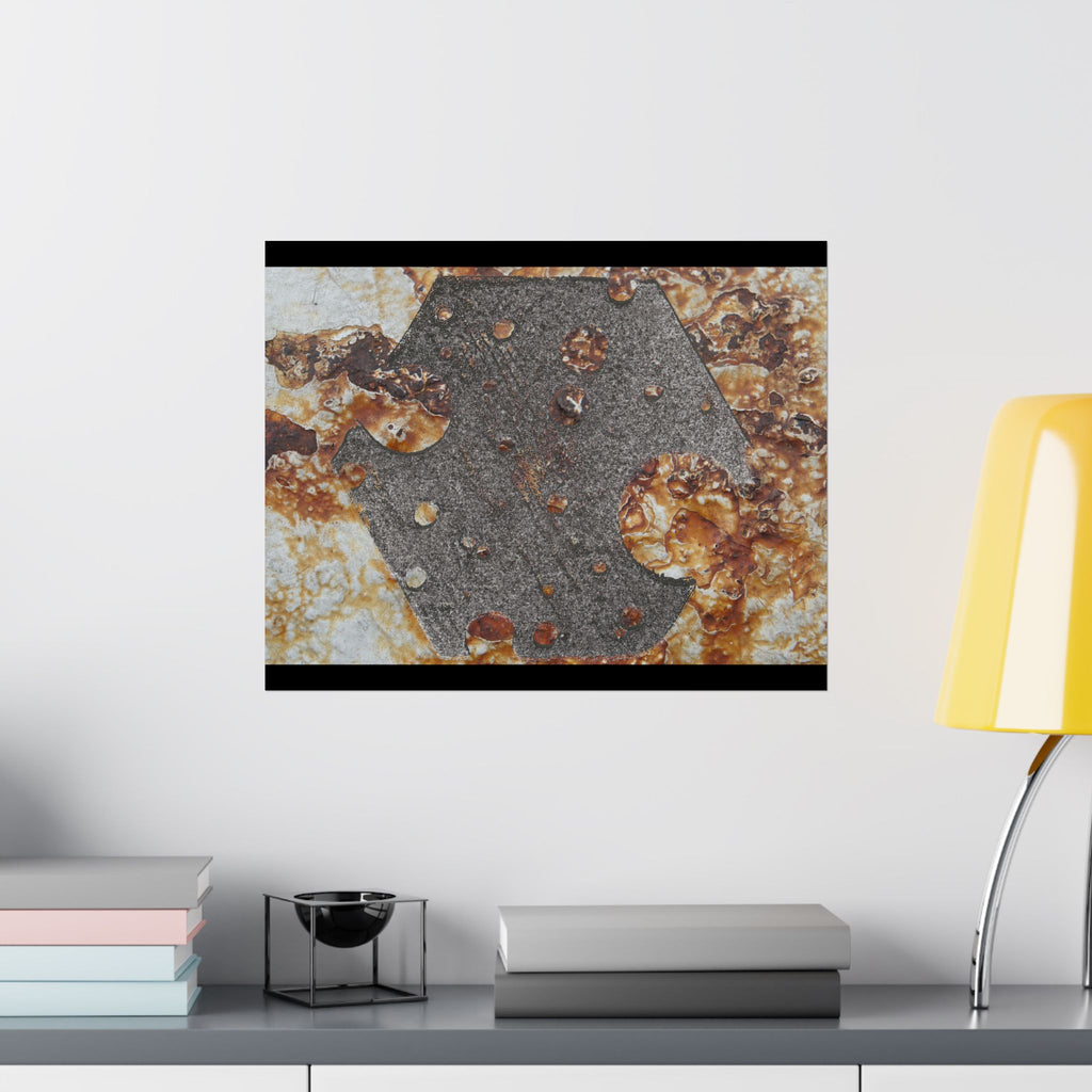 Abstracte poster met roesttextuur en matte afwerking — Industriële wanddecoratie (horizontaal) 