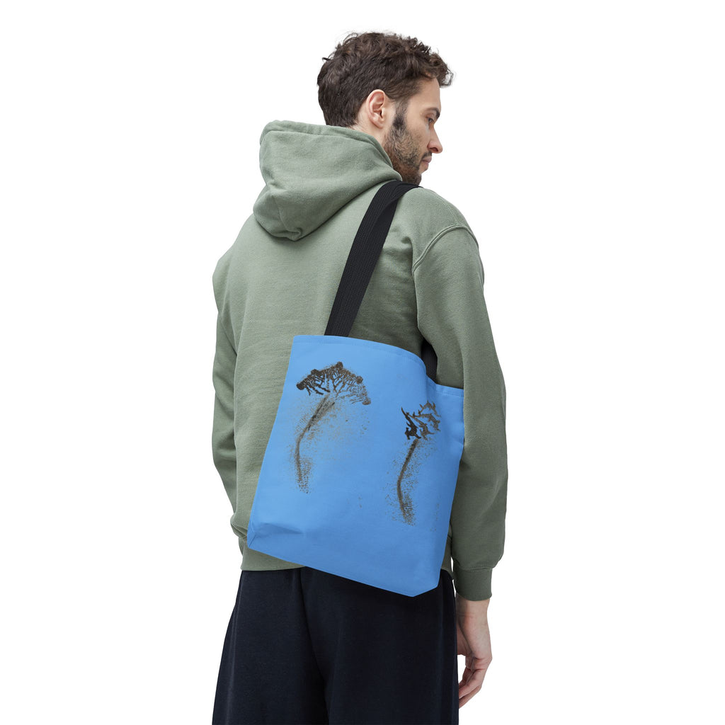 Blue Sea Life Tote Bag — Sand Art Seahorse & Coral All-Over Print