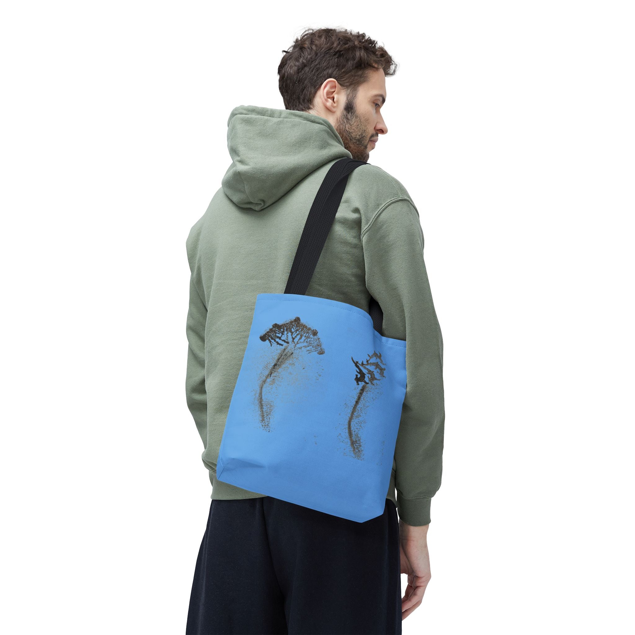 Blue Sea Life Tote Bag — Sand Art Seahorse & Coral All-Over Print