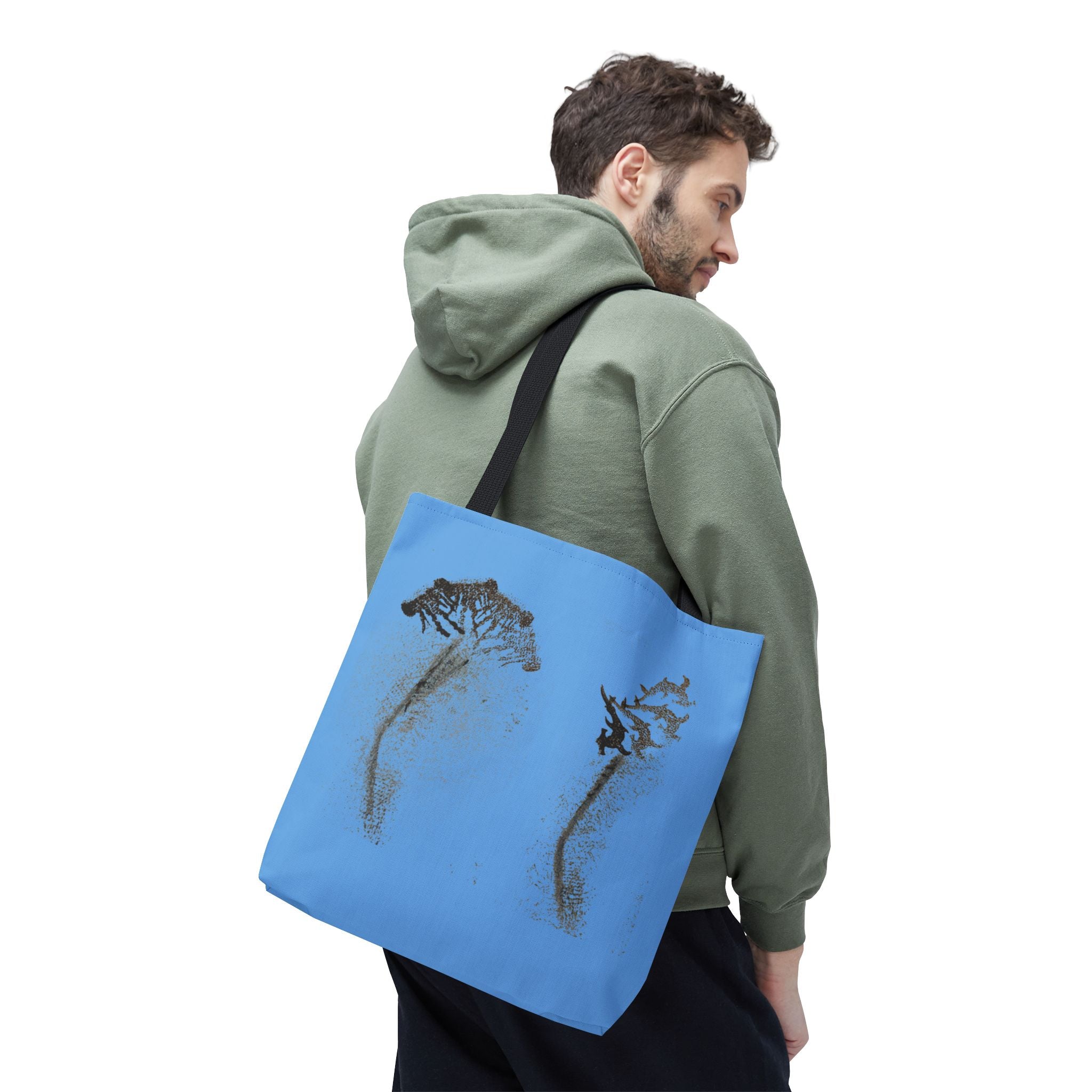 Blue Sea Life Tote Bag — Sand Art Seahorse & Coral All-Over Print
