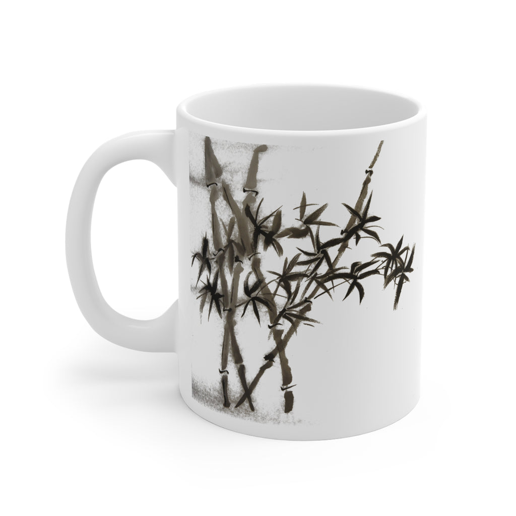 Ceramic Mug — Minimal Black Ink Bamboo Design