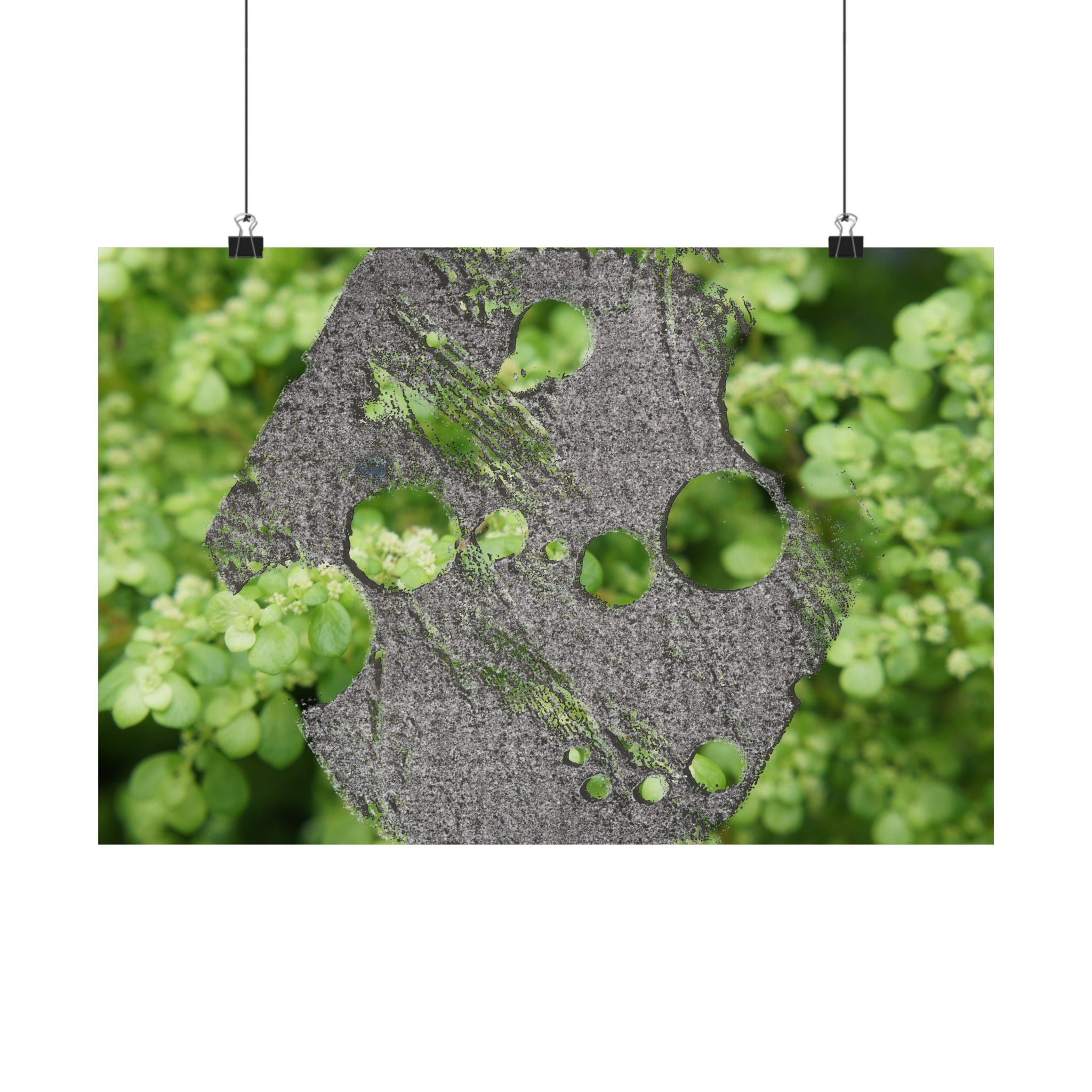 Abstract Green Moss & Weathered Metal Matte Poster — Botanical Nature Wall Art (Horizontal)