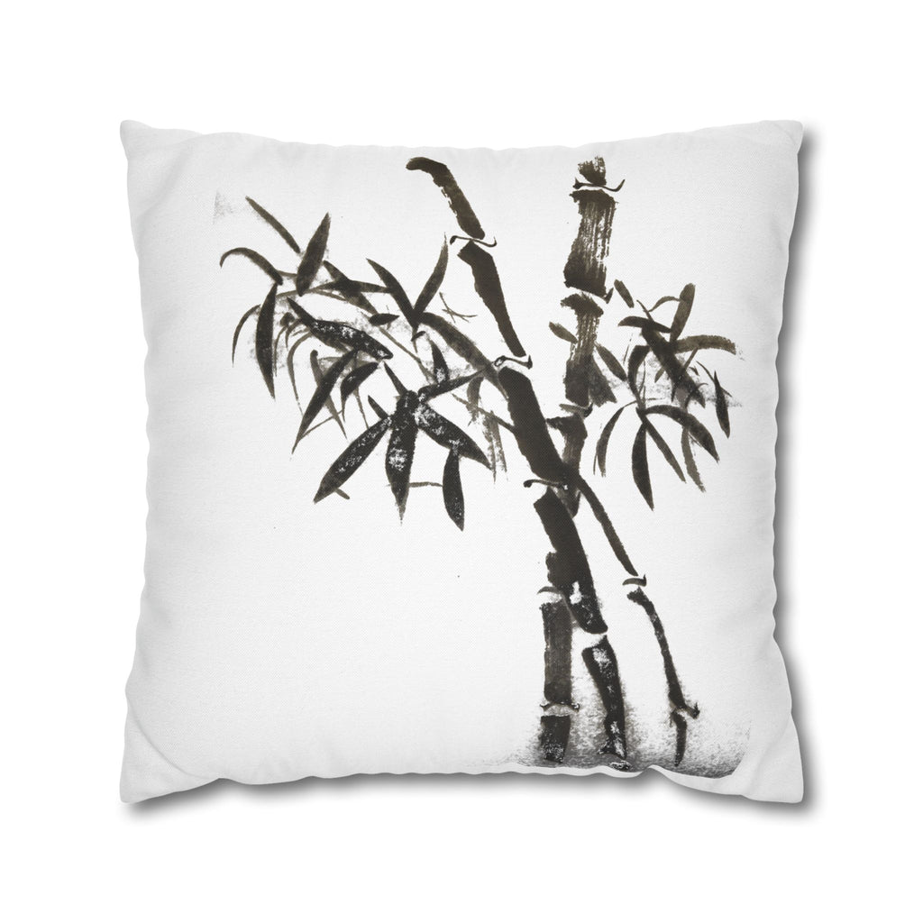 Bamboo Ink-Brush Square Pillowcase — Minimal Asian-Inspired Decorative Pillow Cover
