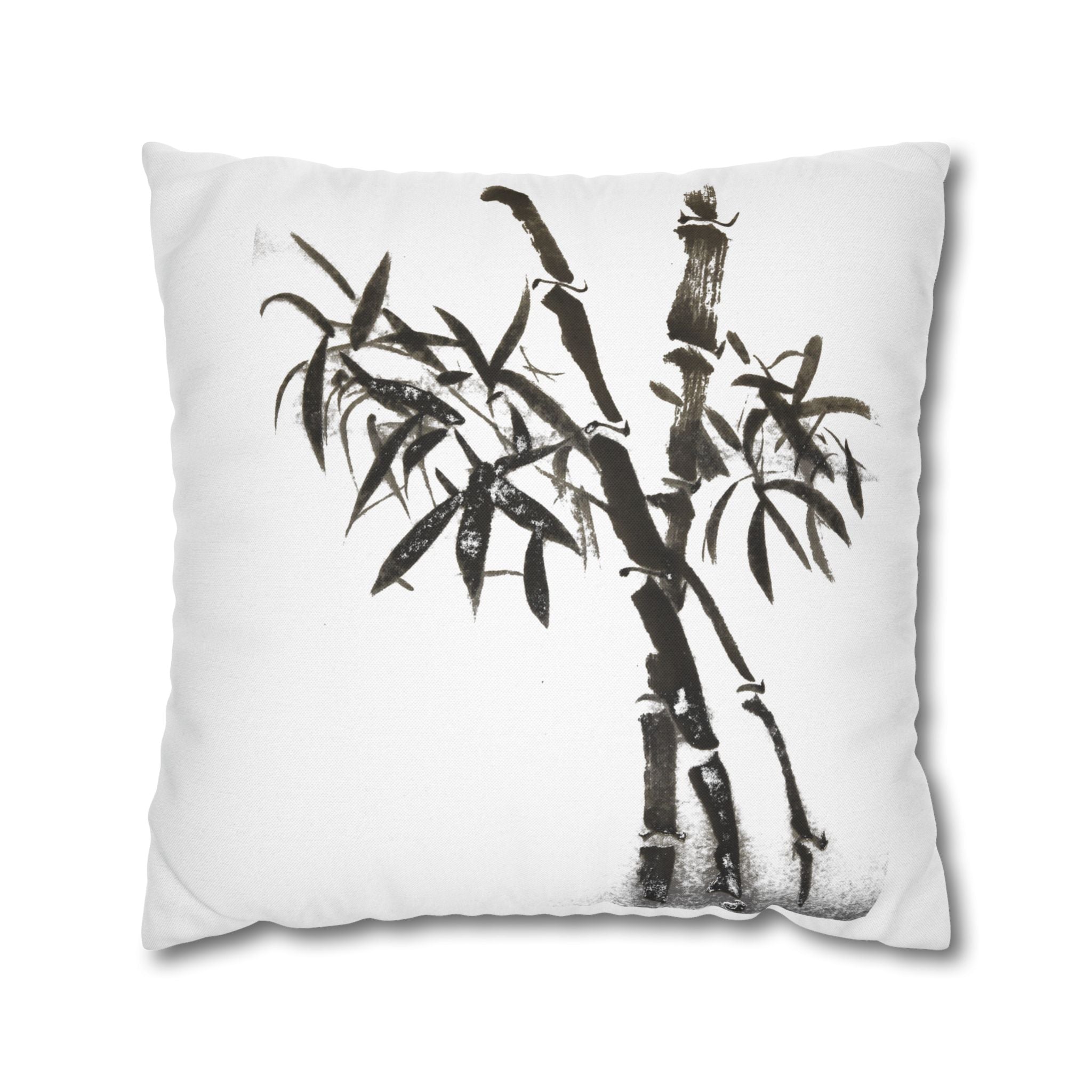 Bamboo Ink-Brush Square Pillowcase — Minimal Asian-Inspired Decorative Pillow Cover