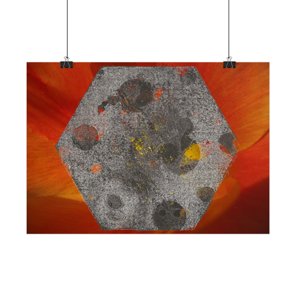 Abstract Hexagon Art Poster — Red Orange Horizontal Print