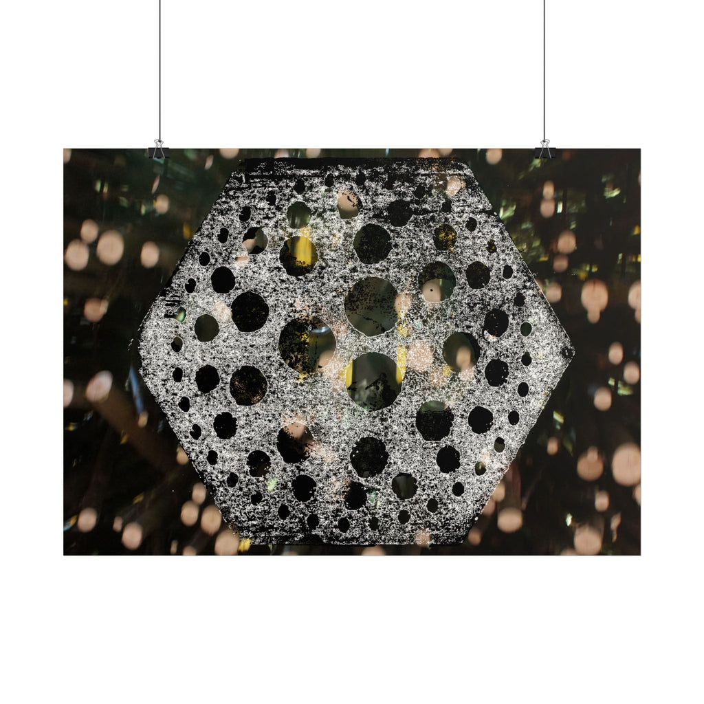 Hexagonal Crystal Bokeh Poster — Abstract Celestial Wall Art
