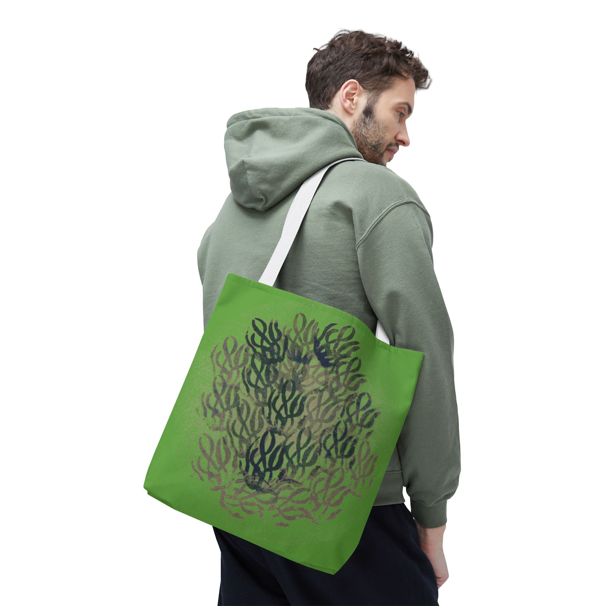Green Abstract Coral Tote Bag – Ocean-Inspired All-Over Print Tote