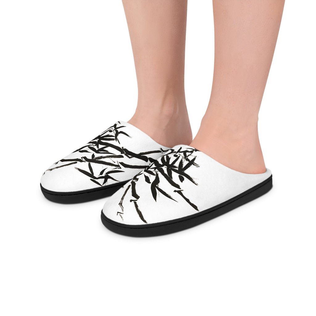 Men's Bamboo Print Indoor Slippers – Black Brushstroke Home Slides
