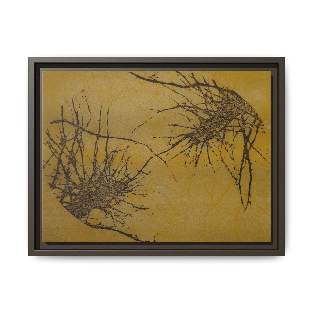 Ingelijste matte canvas kunst, nr. 17 — Reproductie van een houtsnijwerk van Twin Tree (Zwart &amp; Diep Boterrum) 