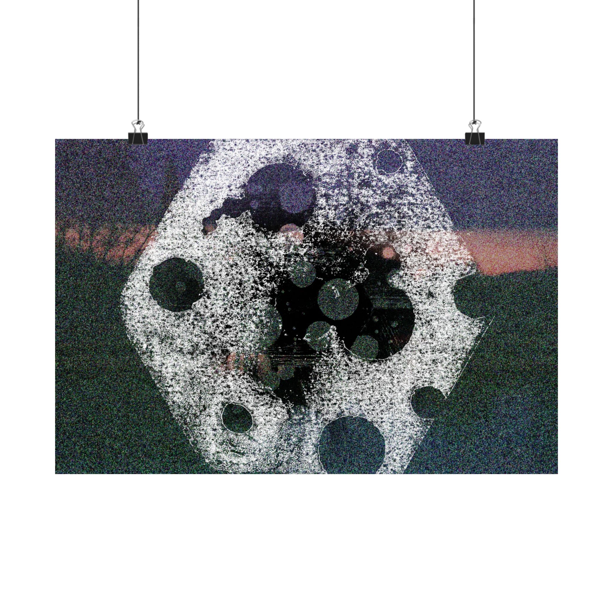 Abstract Cosmic Poster — Grainy Moon & Planetary Shapes Matte Horizontal Art Print