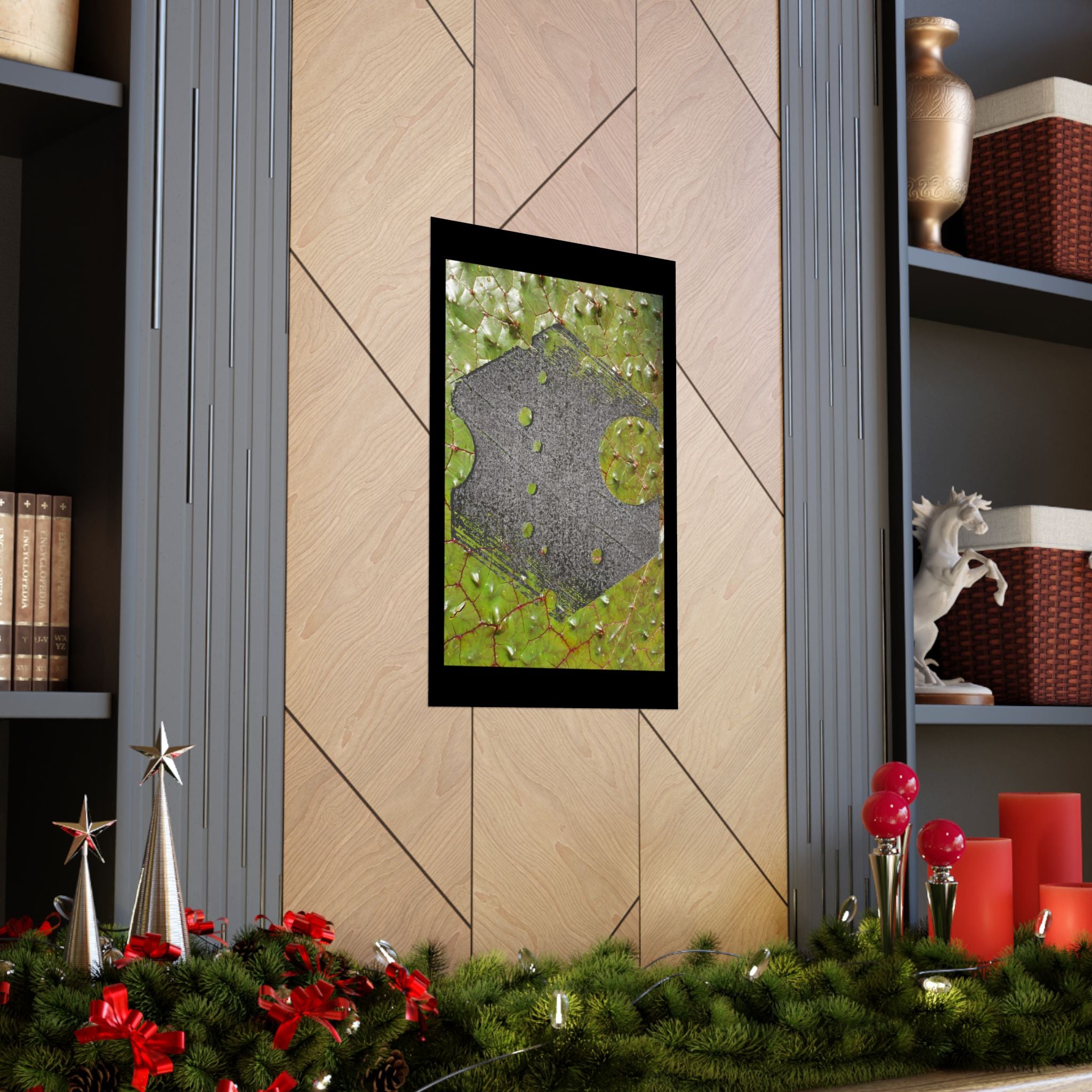 Abstract Geometric Hexagon Poster Matte Vertical | Green Leaf Texture