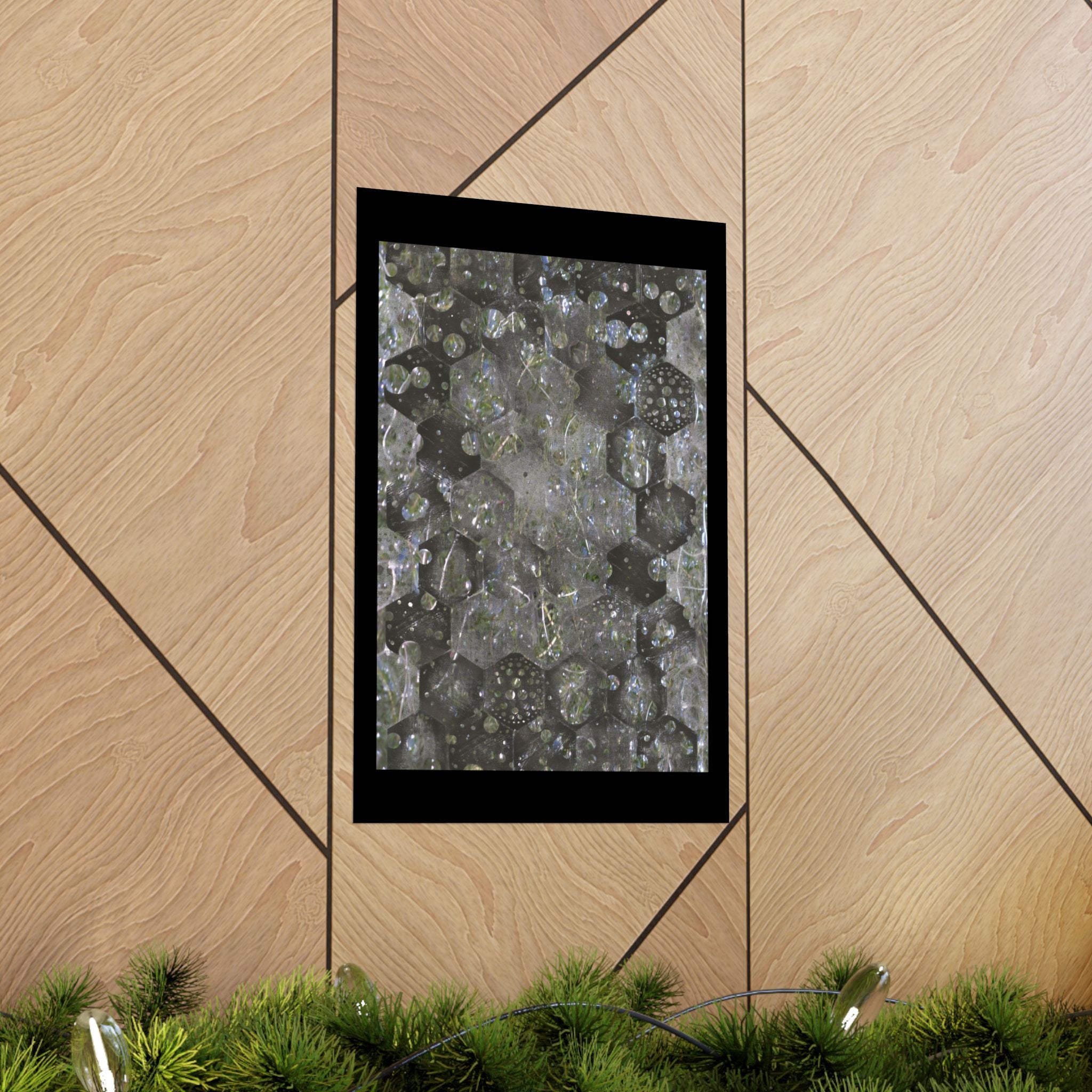 Abstract Hexagon Bubble Matte Poster — Geometric Metallic Wall Art