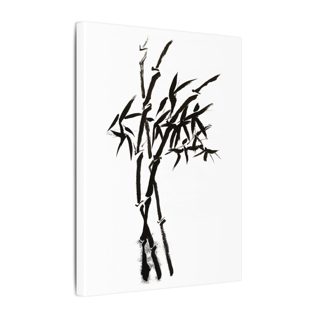 Zen bamboe inkt schilderij canvas print — Minimalistische zwart-witte muurdecoratie 