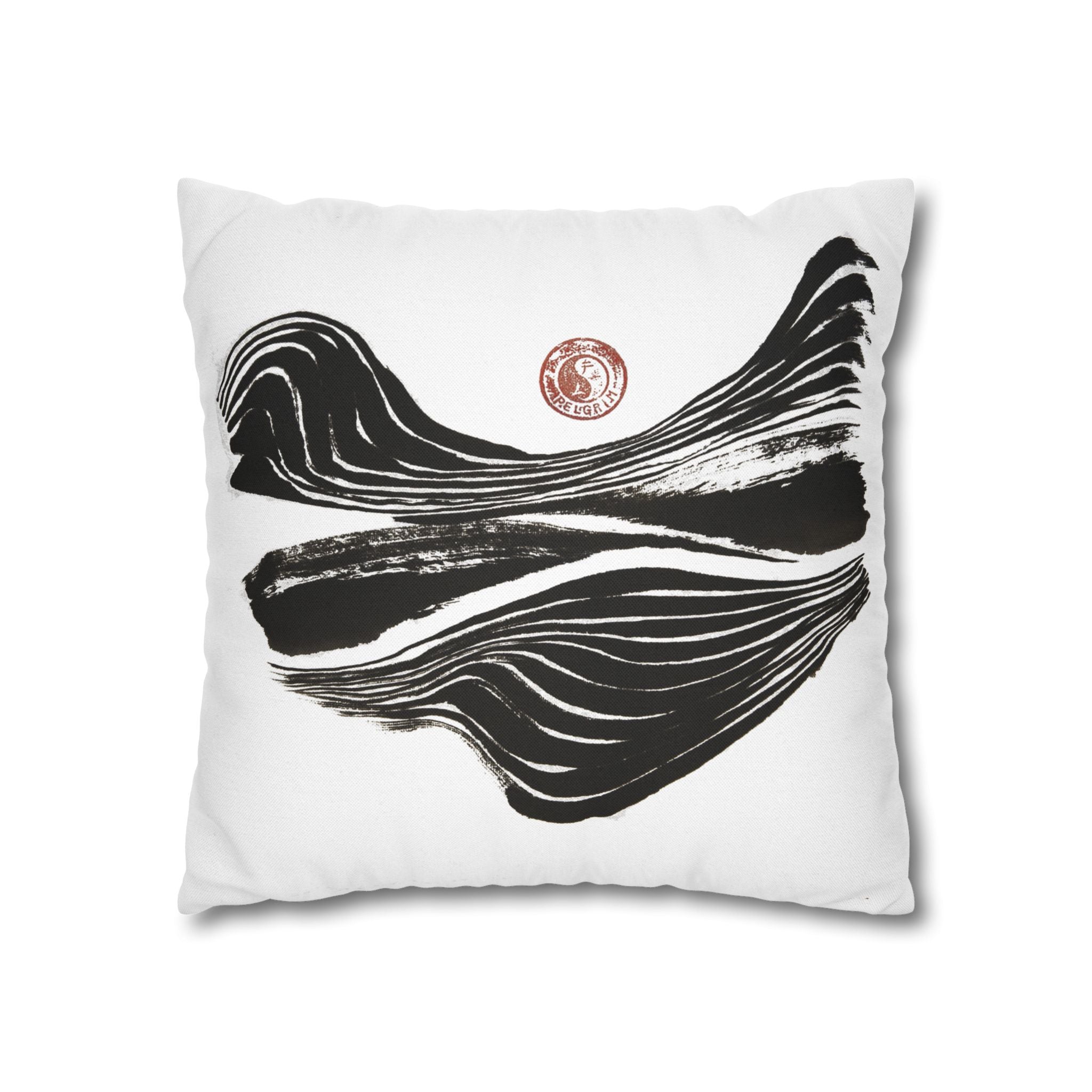 Abstract Zen Brushstroke Pillowcase — Minimalist Black & White Decorative Pillow