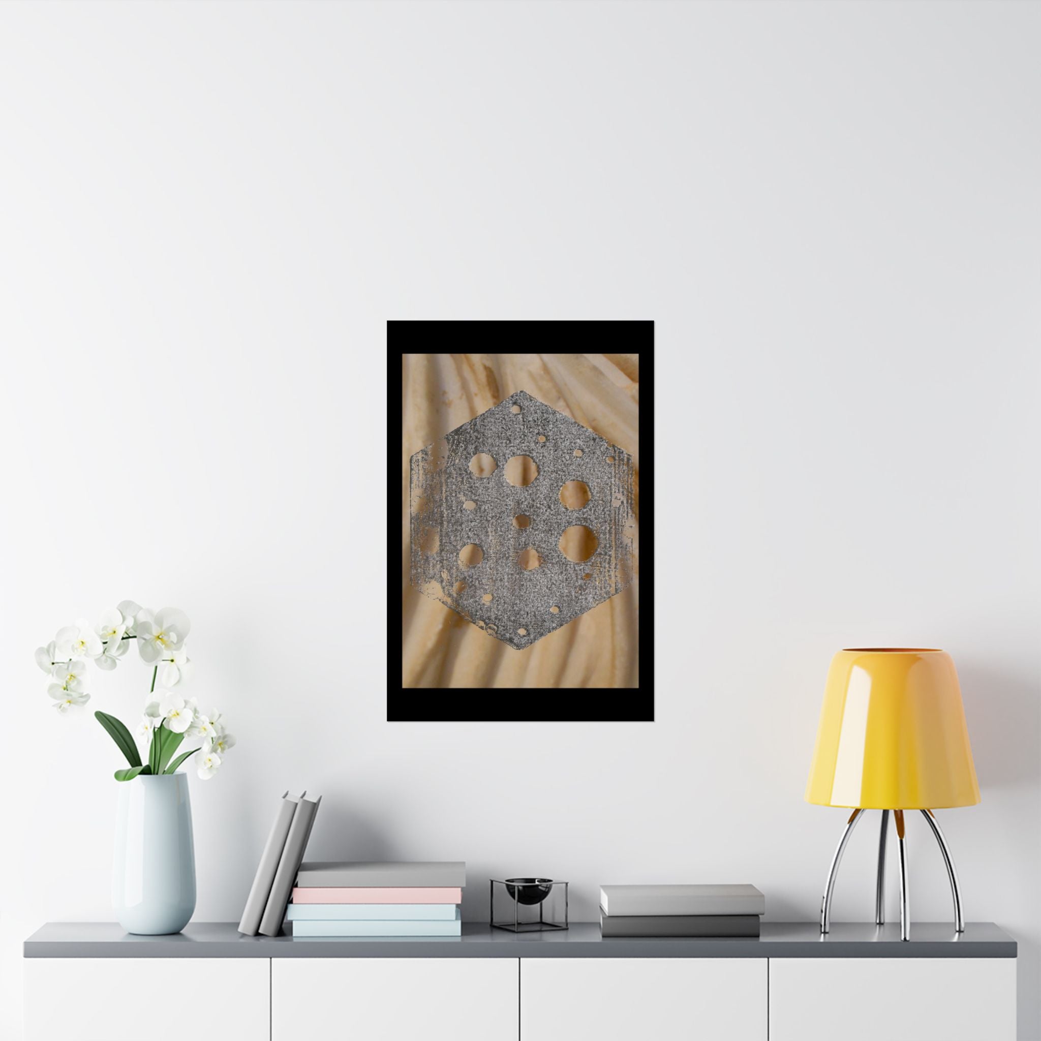 Abstracte zeshoekige textuurposter — Industriële geometrische wanddecoratie (mat, verticaal) 