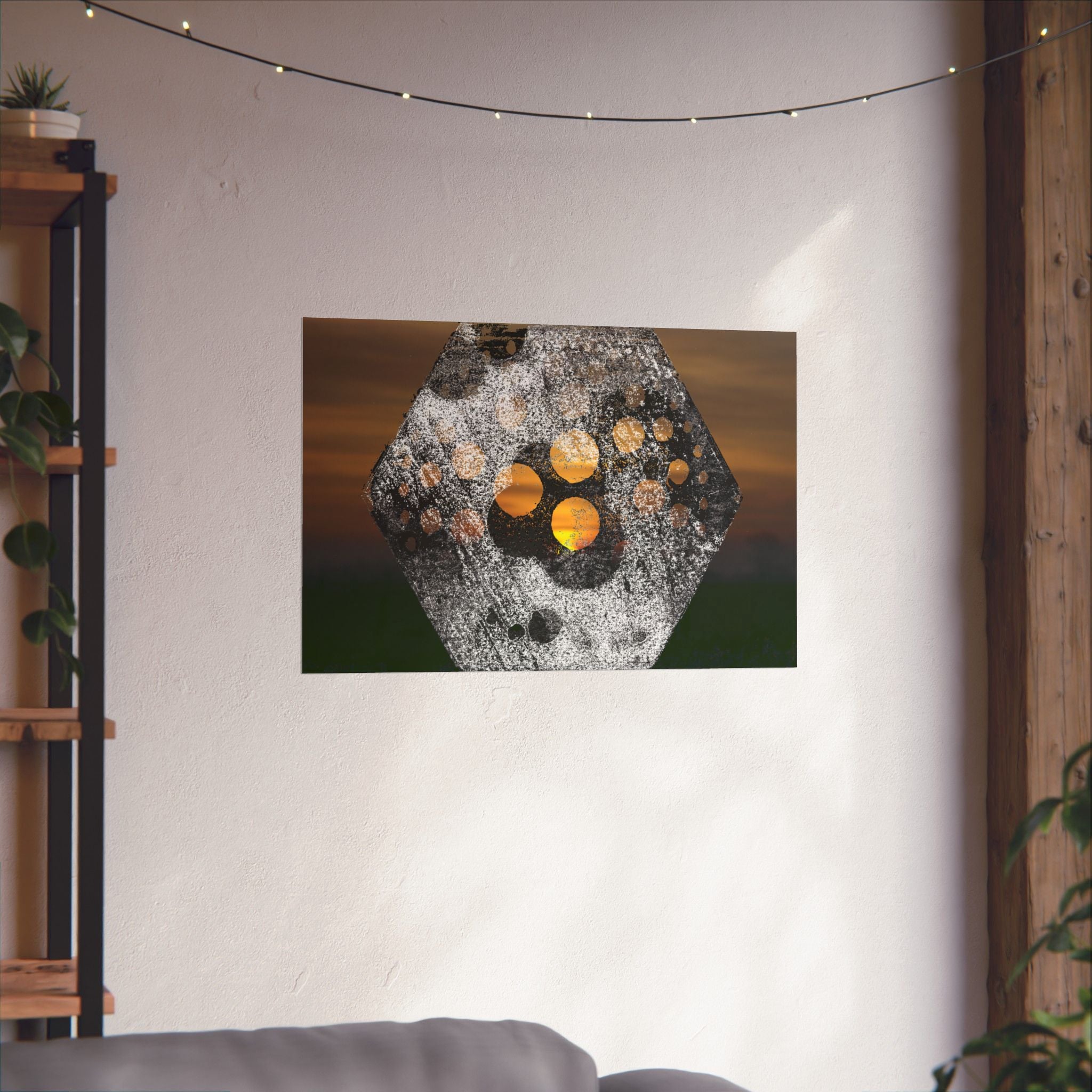 Abstract Hexagon Sunset Matte Horizontal Poster