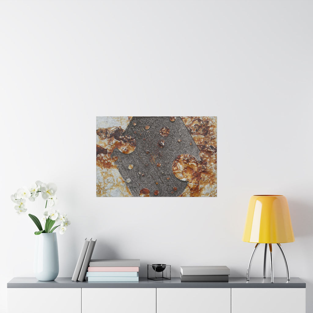 Abstracte poster met roesttextuur en matte afwerking — Industriële wanddecoratie (horizontaal) 