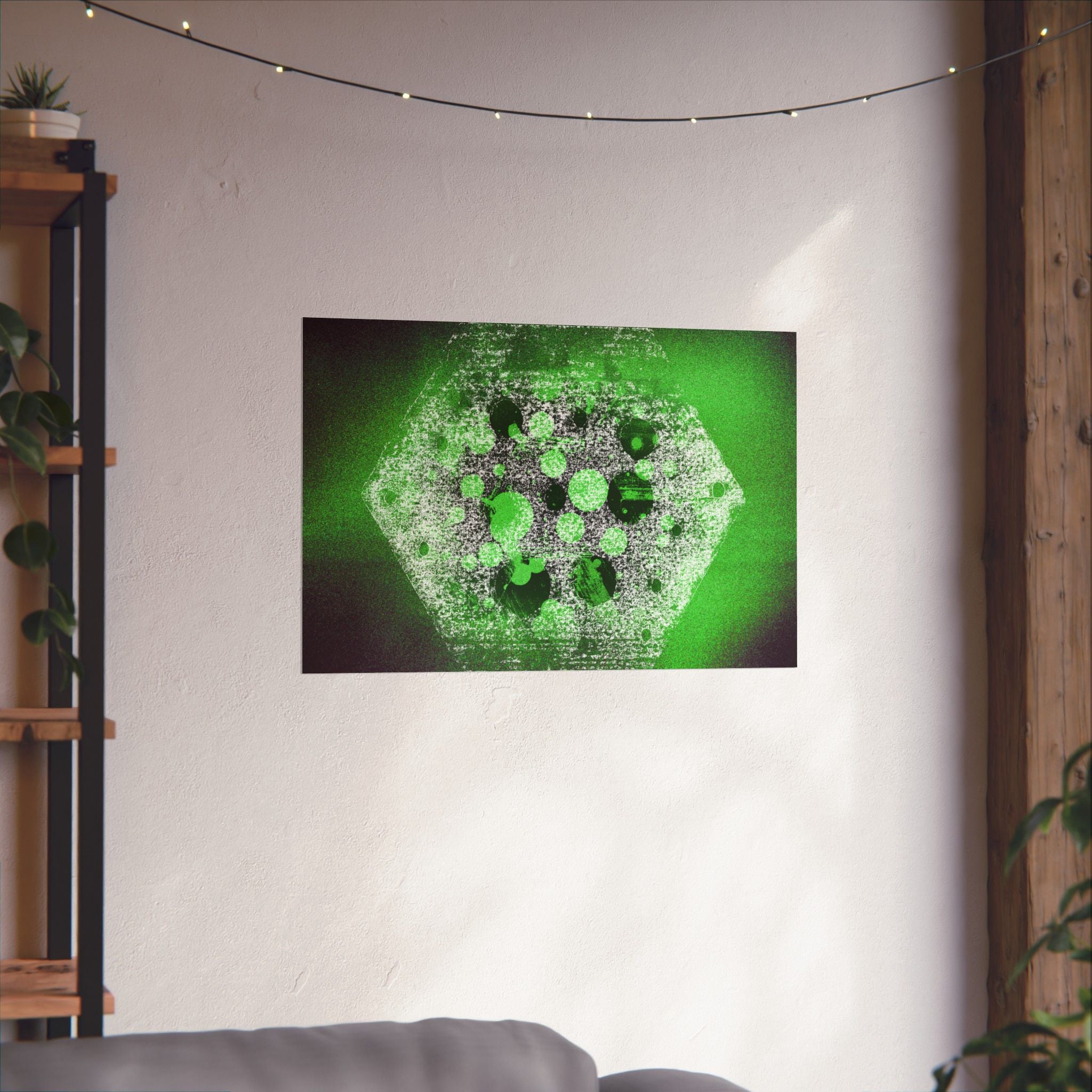 Abstract Green Hexagon Matte Poster — Modern Sci‑Fi Wall Art