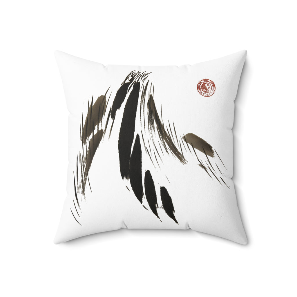 Minimalistisch decoratief kussen met inktpenseel en veren. 