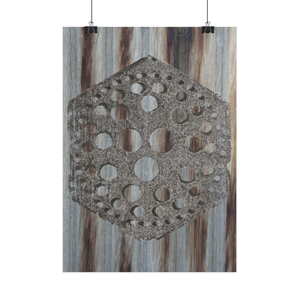 Rustieke honingraatposter, verticale poster | Zeshoekige wanddecoratie, textuur van schuurhout 