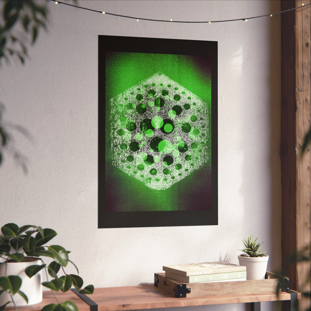 Abstracte groene zeshoekige matte poster — Geometrische sciencefiction muurdecoratie 