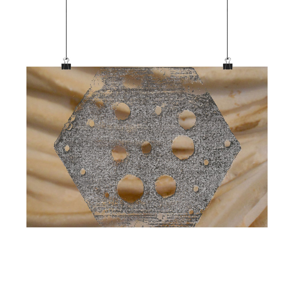 Abstracte zeshoekige uitgesneden matte horizontale poster — Neutrale beige textuur muurdecoratie 