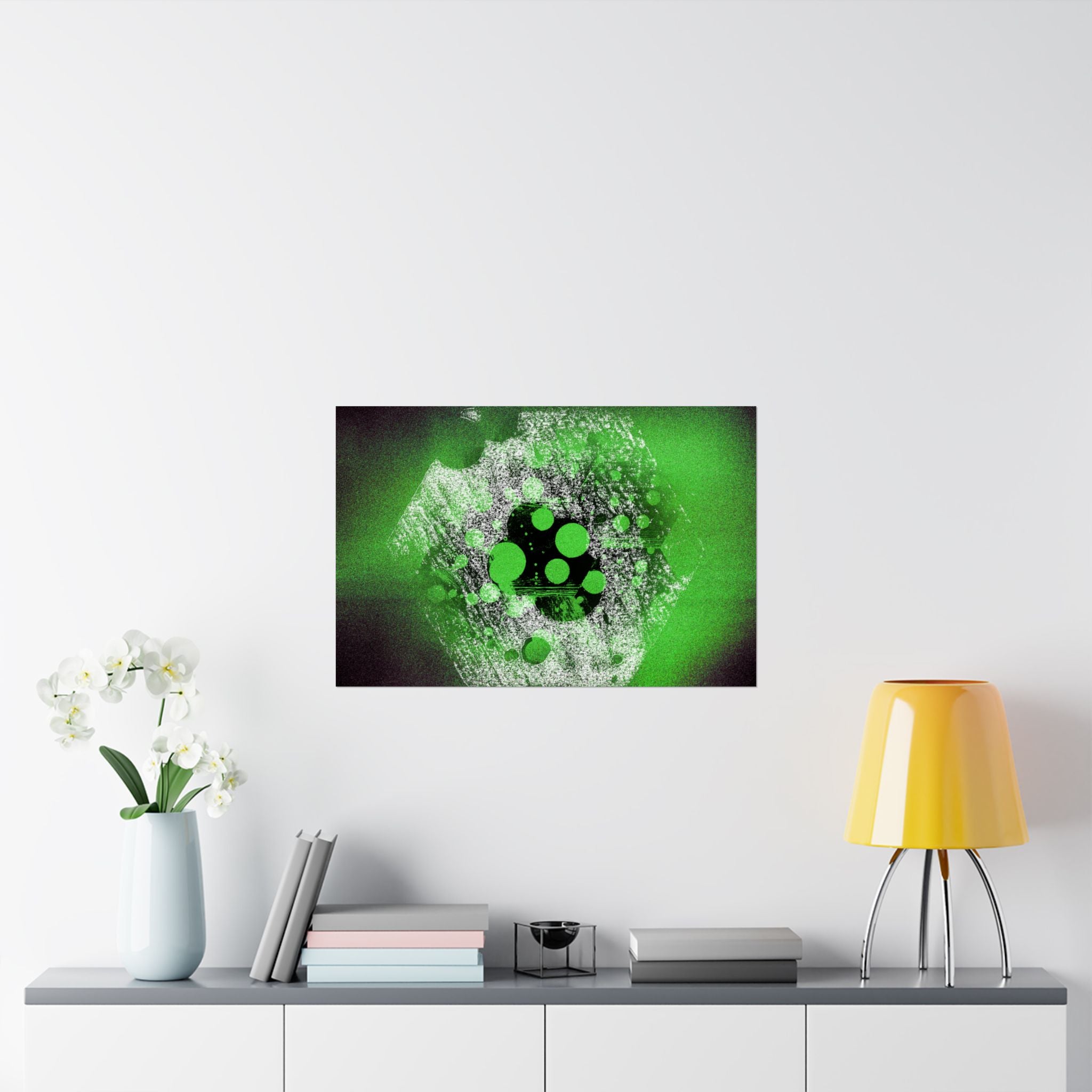 Abstract Neon Green Geometric Matte Poster — Modern Sci‑Fi Wall Art