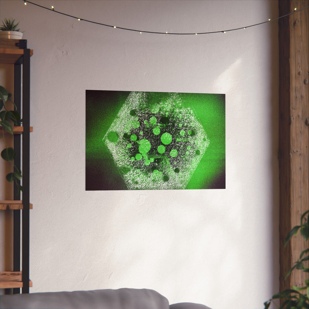 Abstract Neon Green Hexagon Matte Poster — Geometric Sci‑Fi Wall Art