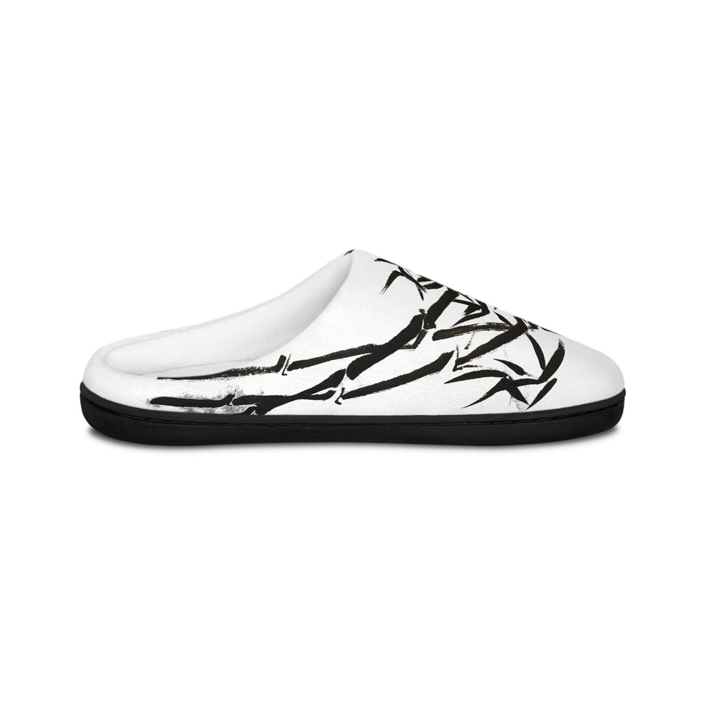 Men's Bamboo Print Indoor Slippers – Black Brushstroke Home Slides