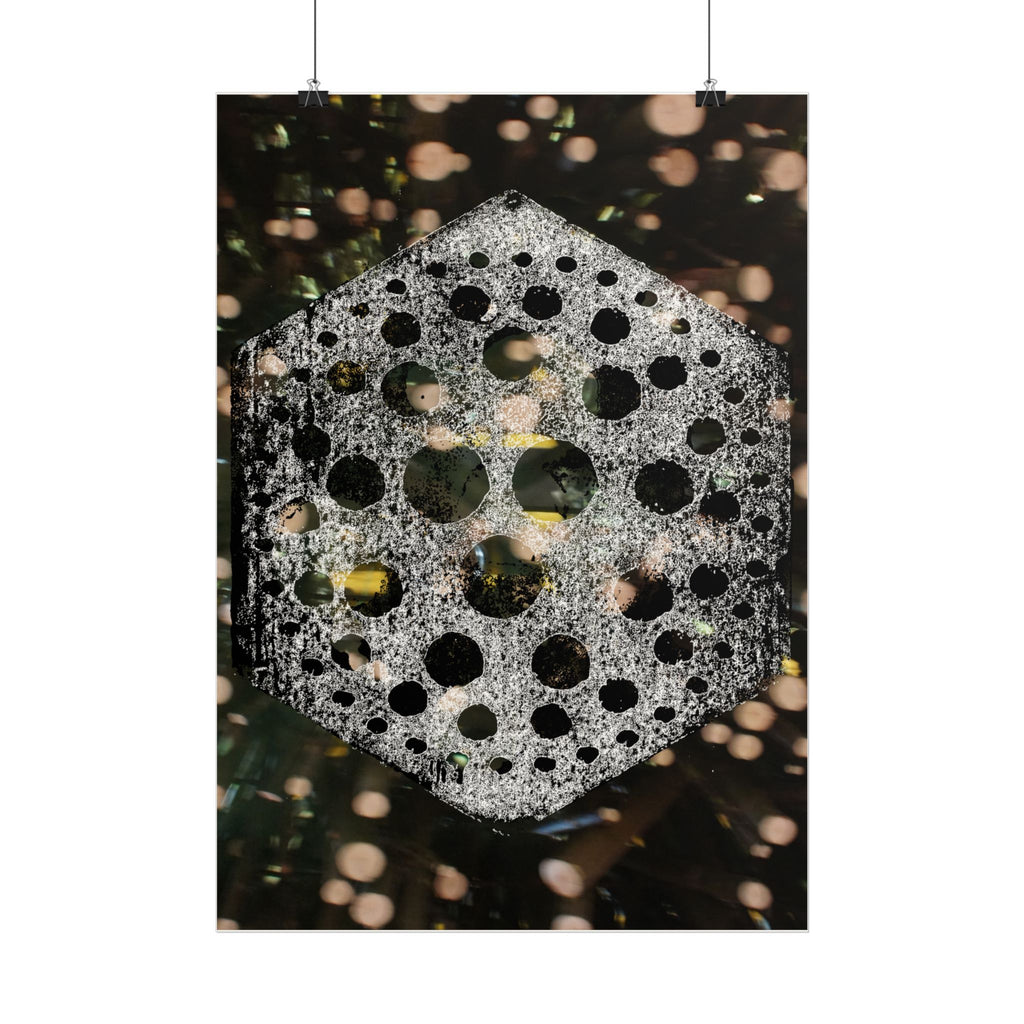 Geometric Hexagon Bubble Art Poster — Abstract Floral Light Vibes
