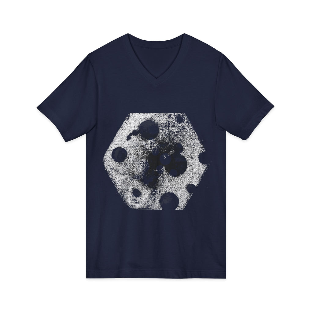 Hex Moon Graphic Tee Design Hex34 — Distressed Space Cheese Vintage Astronomy V-Neck T-Shirt