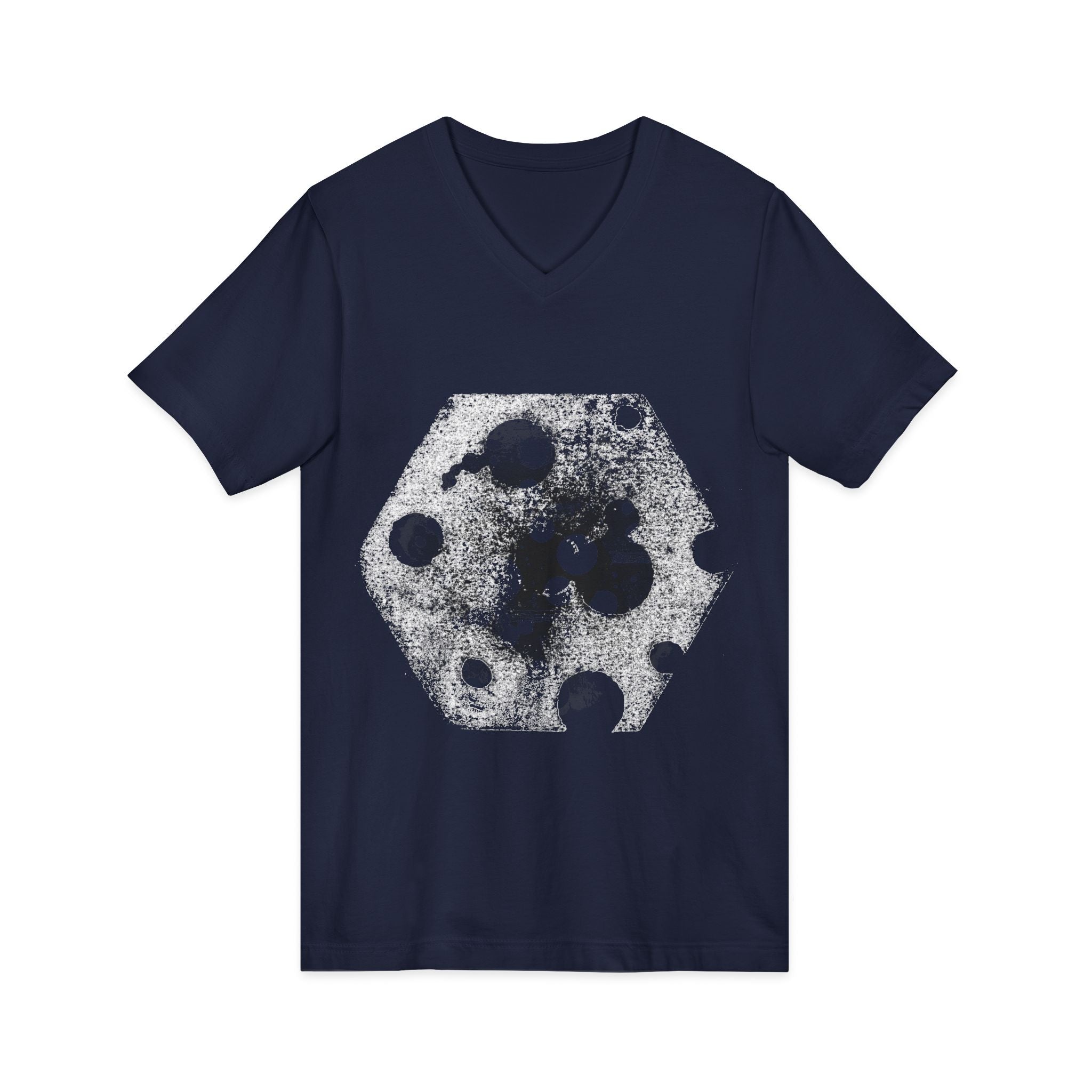 Hex Moon Graphic Tee Design Hex34 — Distressed Space Cheese Vintage Astronomy V-Neck T-Shirt