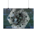 Abstract Hexagon Collage Matte Poster — Moody Blue Geometric Wall Art