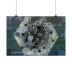 Abstract Hexagon Collage Matte Poster — Moody Blue Geometric Wall Art