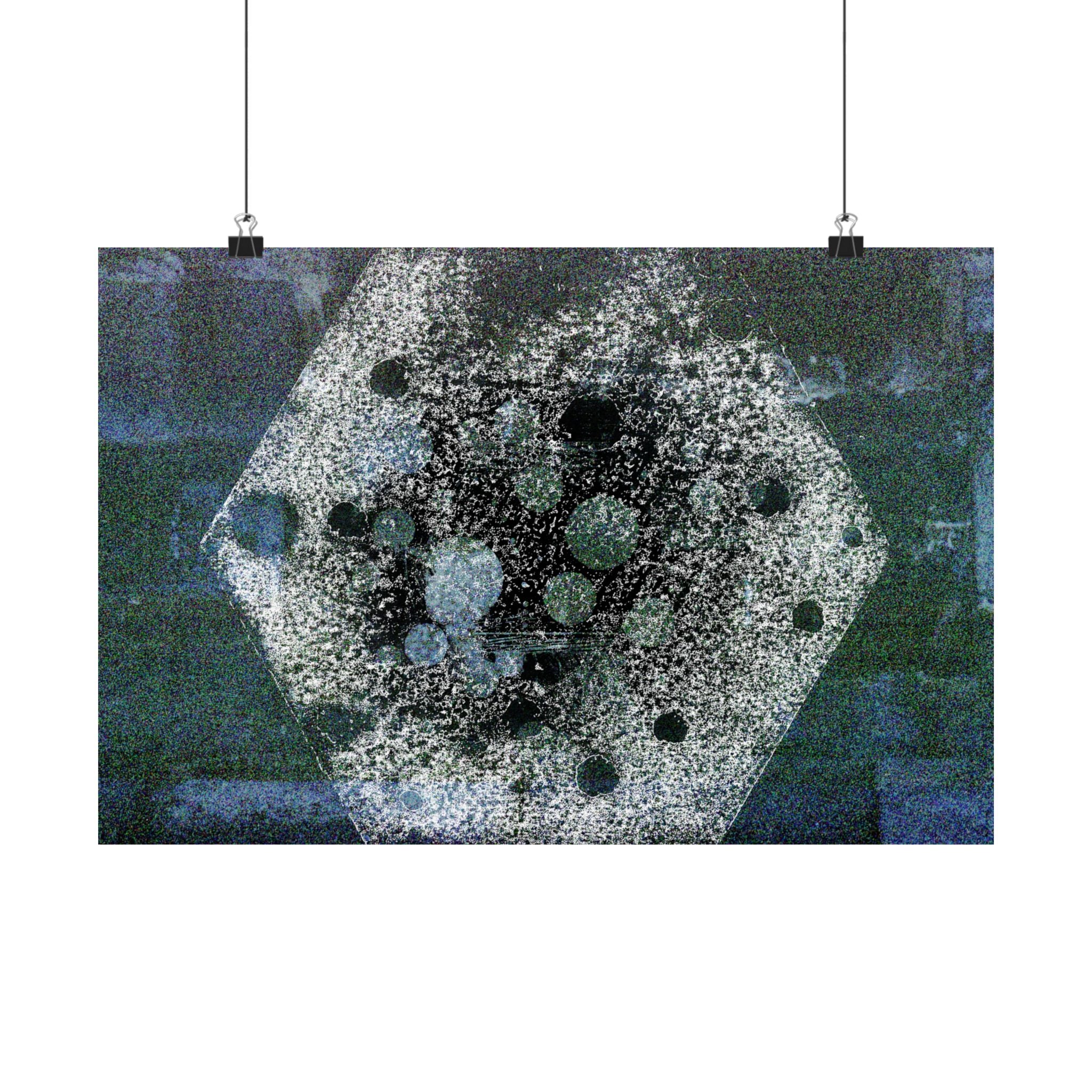 Abstracte zeshoekige collage, matte poster — Stemmige blauwe geometrische muurdecoratie