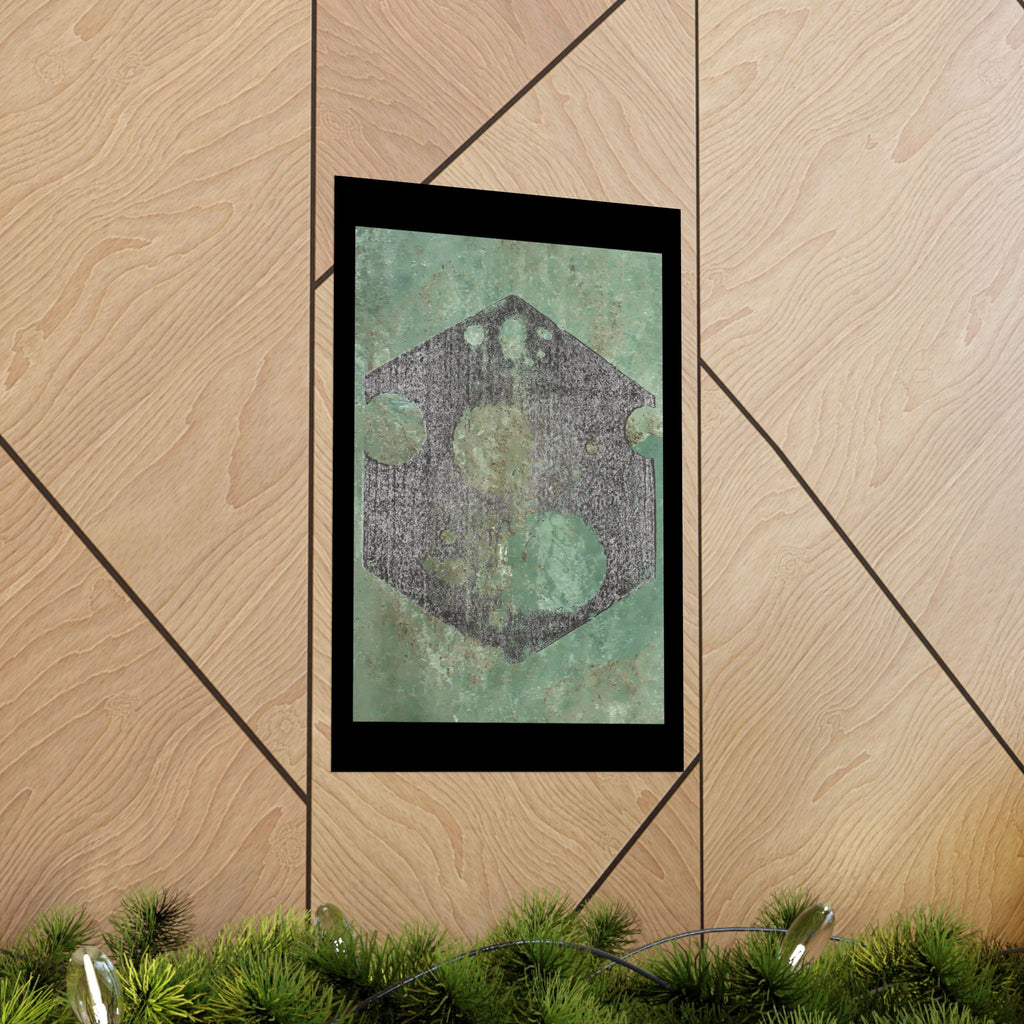 Abstract Geometric Hexagon Art Matte Vertical Poster | Green Textured Circles