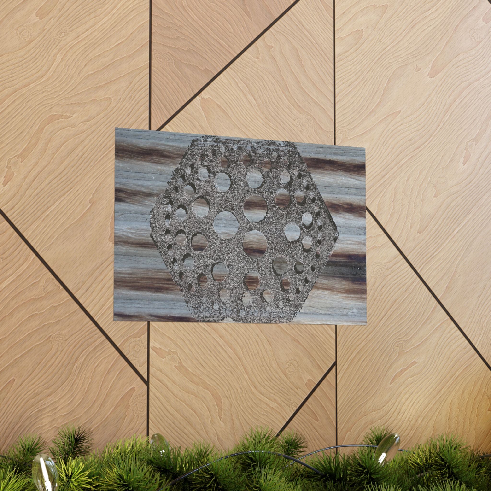 Rustieke honingraatposter, matte verticale poster | Zeshoekige wanddecoratie, textuur van schuurhout 