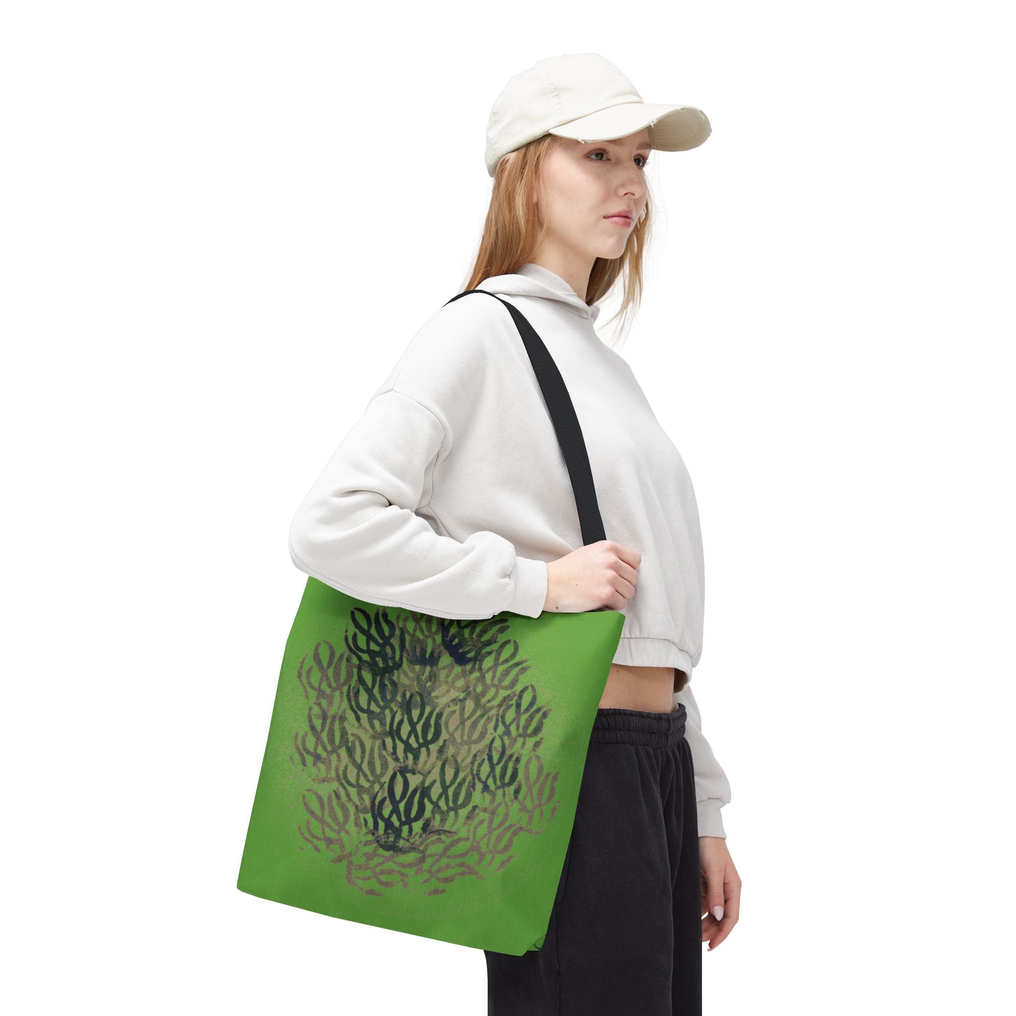 Green Abstract Coral Tote Bag – Ocean-Inspired All-Over Print Tote