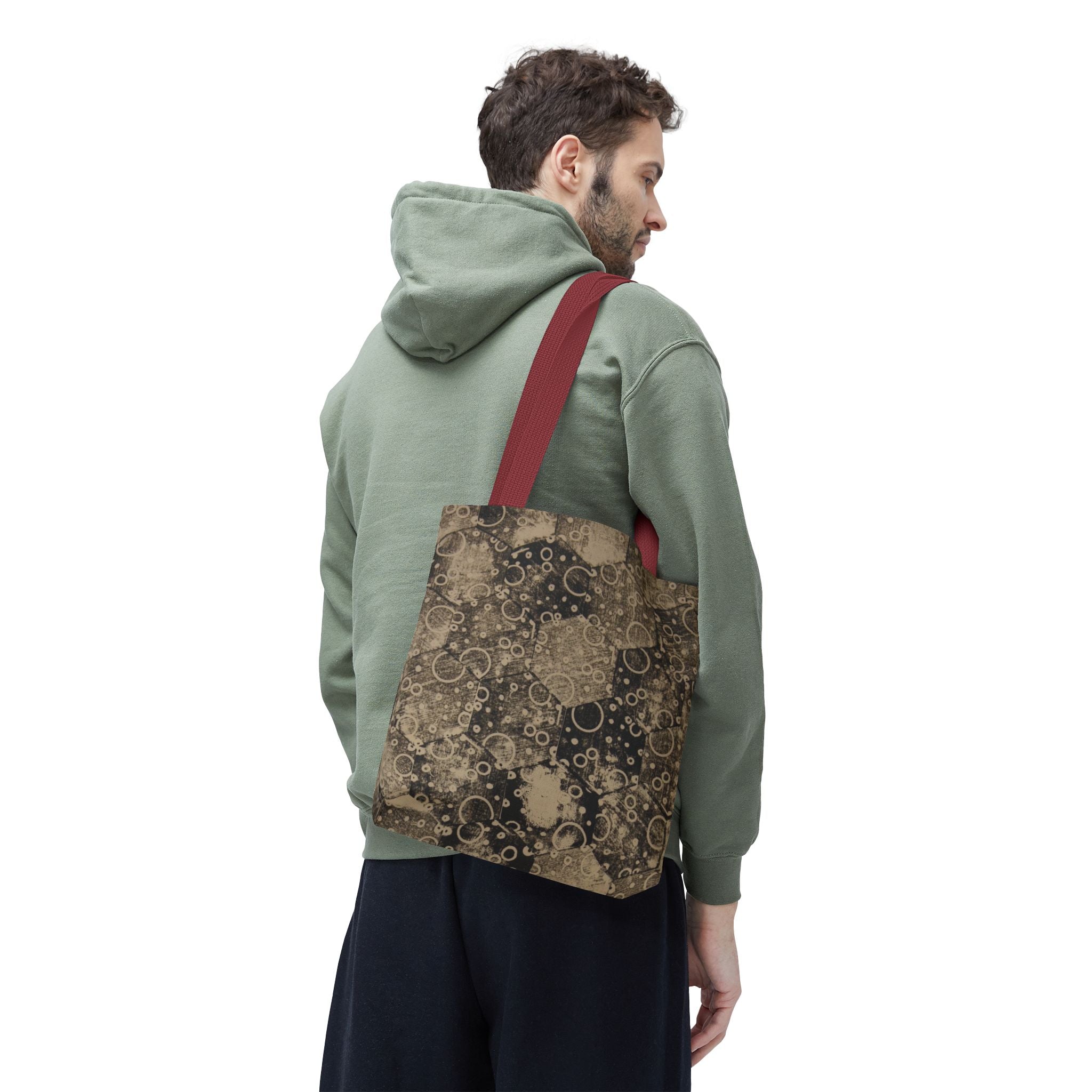 Vintage Hexagon Pattern Tote Bag – Sepia Geometric All-Over Print